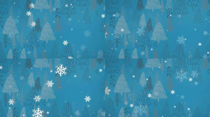 圣诞节时雪花落在枞树上的动画