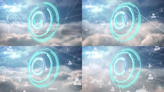 云和天空上的范围扫描和连接网络的动画