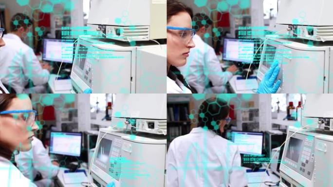 使用计算机对女科学家进行科学数据处理的动画