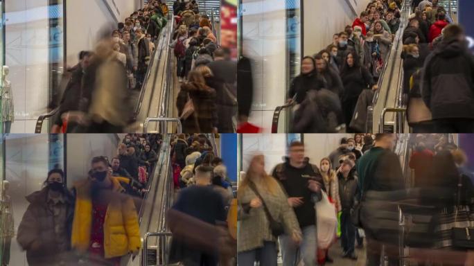 圣诞节和新年前夕，莫斯科的购物中心非常拥挤，尽管冠状病毒大流行，时间流逝