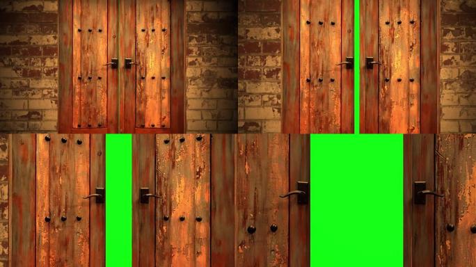 动画-旧木门打开绿色屏幕，色键