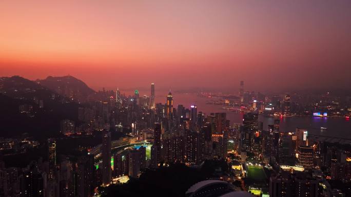4K正版-航拍香港维多利亚港日落景观04