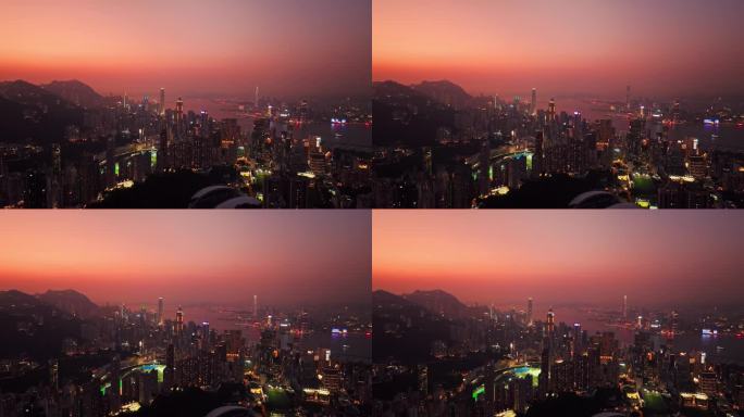 4K正版-航拍香港维多利亚港日落景观04