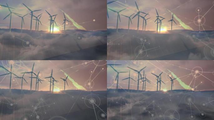 风力涡轮机上的连接网络动画