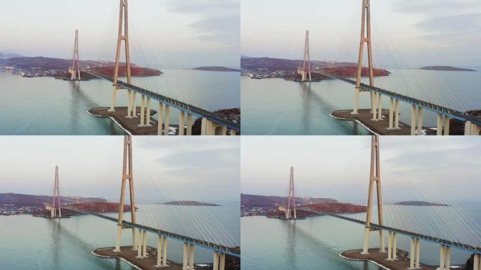 俄罗斯最长的斜拉桥俄罗斯大桥的鸟瞰图