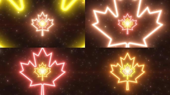 枫叶秋季秋季感恩节霓虹灯隧道加拿大-4k无缝VJ循环运动背景动画