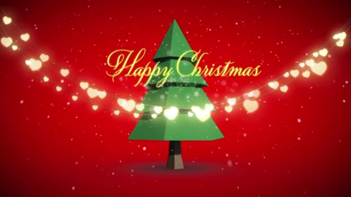 红色背景圣诞树上的圣诞快乐文字动画