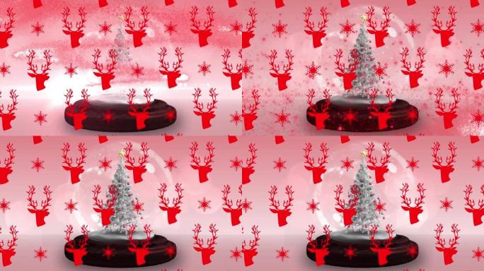 在雪球圣诞树上的流星上无缝图案的驯鹿图标