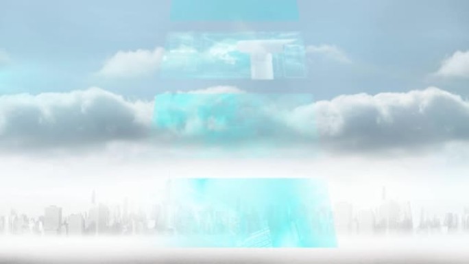 在多云的天空上进行数据处理的移动屏幕动画