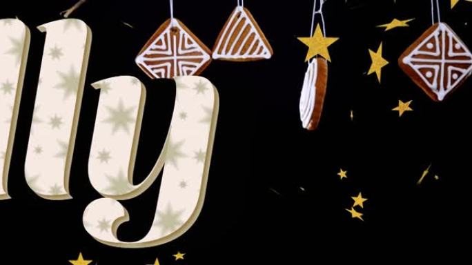 流星和圣诞节装饰品上的冬青文字动画