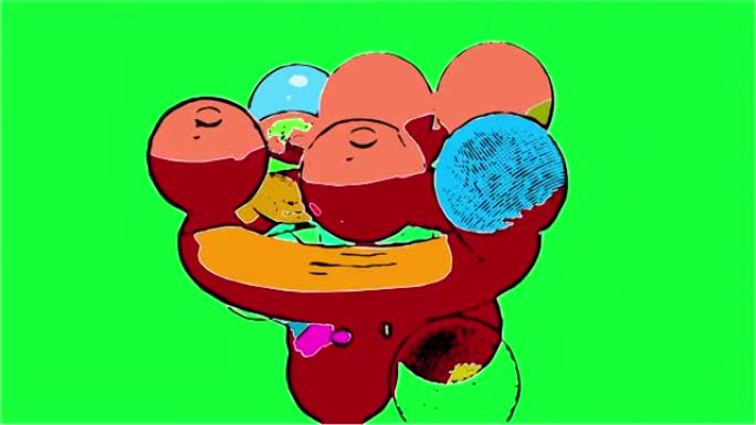 粘性磁球和浮球相互撞击和推动的漫画风格动画