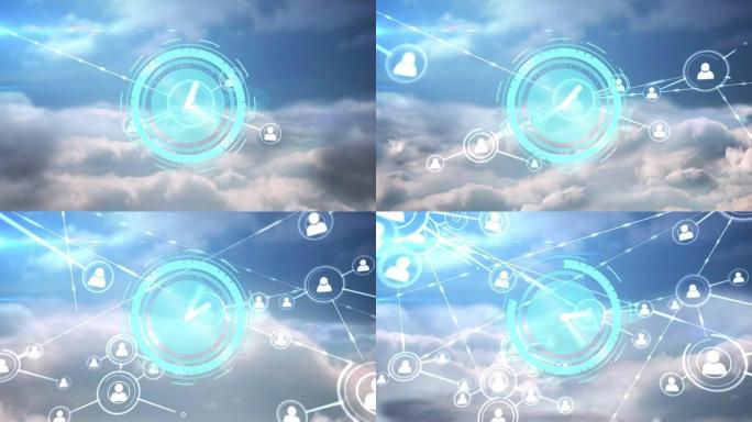 时钟移动动画和云空中连接网络