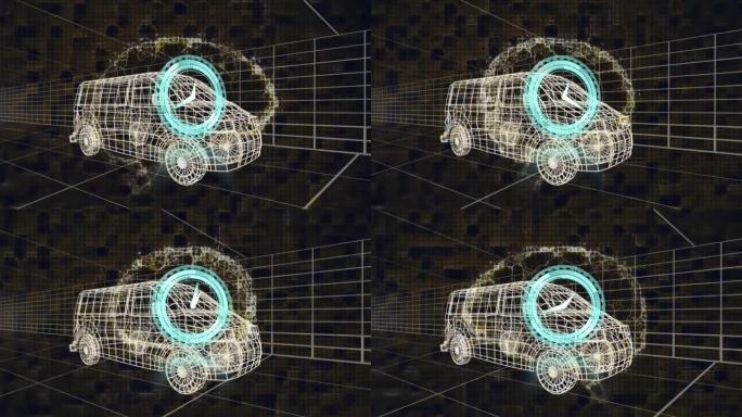 货车和网格3d绘图模型上的时钟和人脑动画