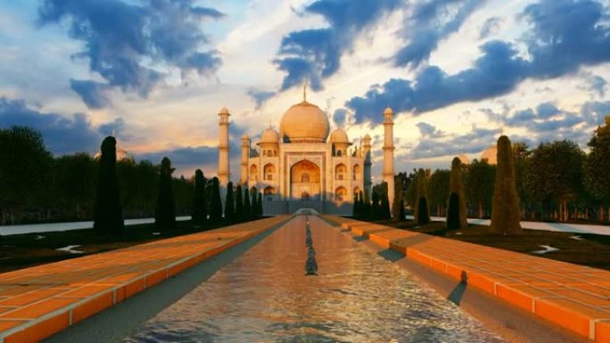 泰姬陵-一座陵墓清真寺，融合了印度、波斯和阿拉伯建筑风格的元素，位于印度阿格拉，亚穆纳河畔