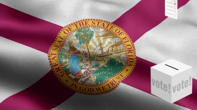 佛罗里达州-选票飞到盒子佛罗里达选择-票箱在国旗前-选举-投票-国旗佛罗里达州波图案循环元素-织物纹