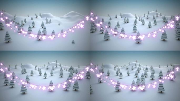 发光的星形仙女灯装饰抵御冬季景观飘落的雪