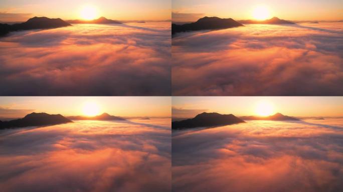 4k航拍视频早晨浓云雾之上美丽日出