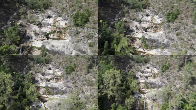 佩内达-热尔斯国家公园Fecha de Barjas瀑布的游客。空中回调