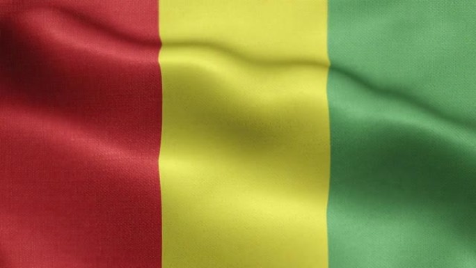 几内亚国旗动画素材视频-几内亚国旗在循环和纹理3d渲染背景-高度详细的织物图案和可循环-几内亚共和国