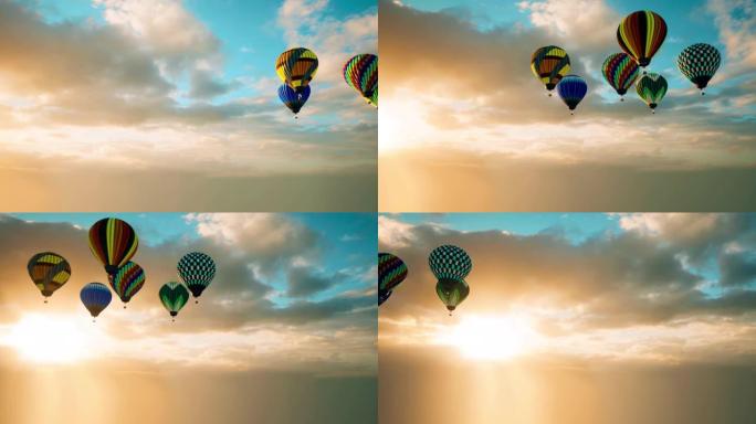 多个热气球穿越天空