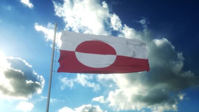 格陵兰岛的旗帜在美丽的蓝天下迎风飘扬