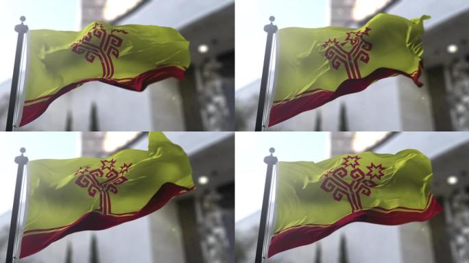 楚瓦希亚共和国国旗挥舞。政府政治与乡村新闻插画