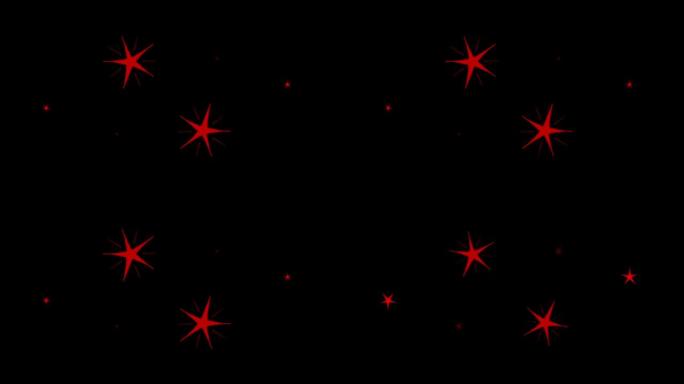 动画红星形状在黑色背景上闪闪发光。