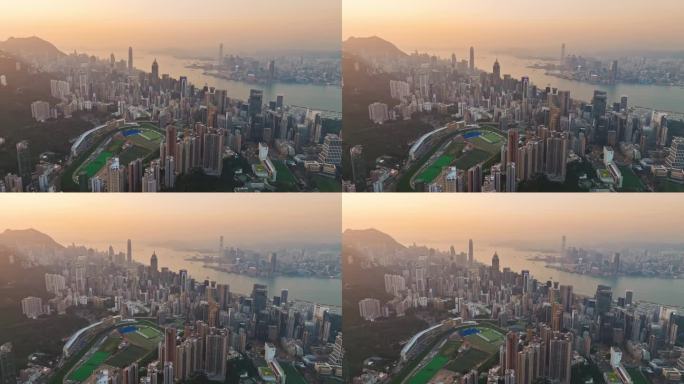 4K正版-航拍香港维多利亚港日落景观03