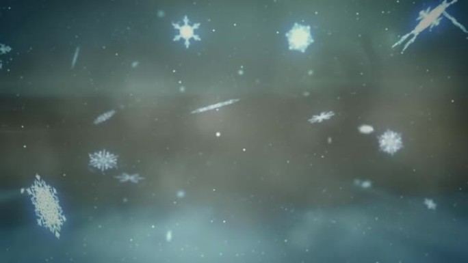 圣诞雪花在夜空中移动和闪烁的灯光的动画