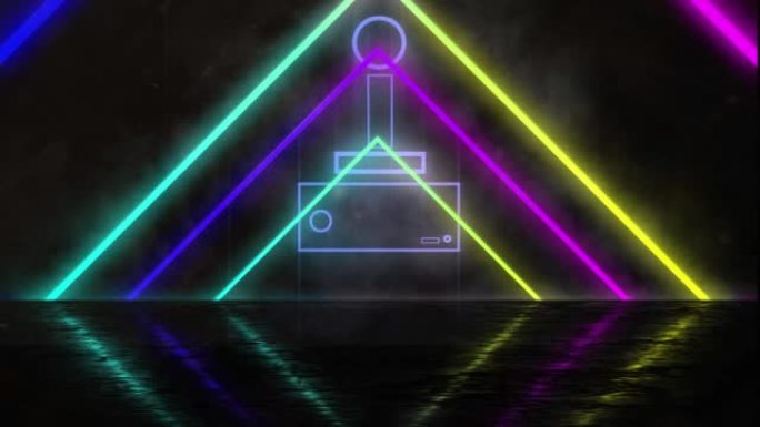 黑色背景上霓虹灯形状上的操纵杆动画