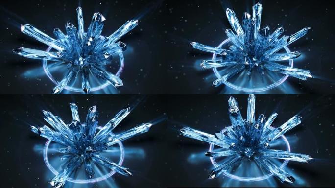 原始蓝色水晶3D渲染VJ循环动画的Druse