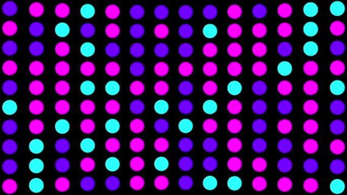 彩色霓虹灯发光粒子点4k动画粒子跟踪无缝循环。抽象混沌多色霓虹点荧光紫外光，蓝红粉色紫外光光谱背景