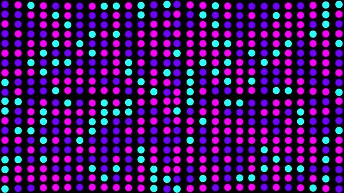 彩色霓虹灯发光粒子点4k动画粒子跟踪无缝循环。抽象混沌多色霓虹点荧光紫外光，蓝红粉色紫外光光谱背景