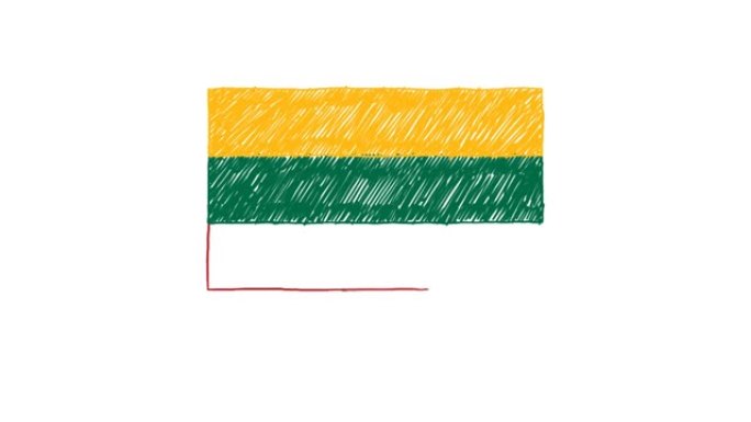 立陶宛国旗记号笔或铅笔彩色素描动画