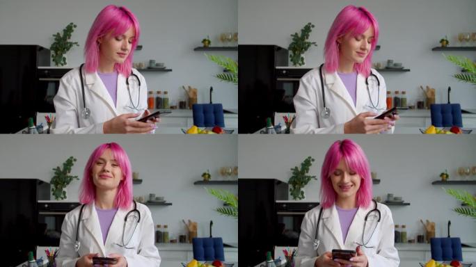 可爱的女医学实习生肖像，在室内洋溢着欢快的微笑