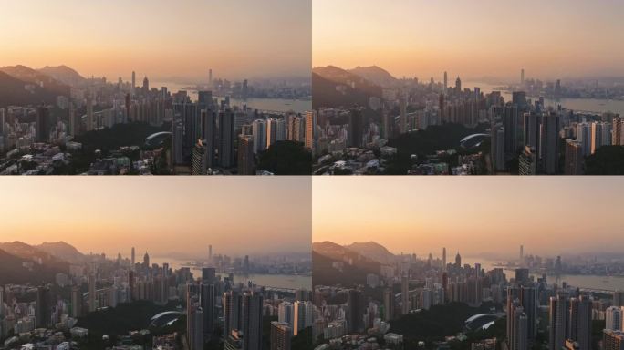 4K正版-航拍香港维多利亚港日落景观01