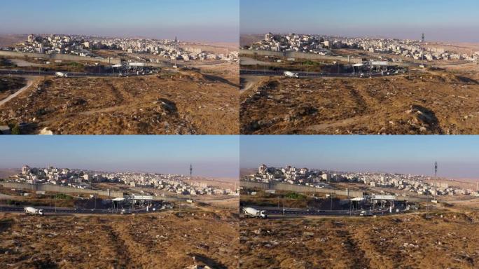 巴勒斯坦Hizma镇与Idf军事检查站，鸟瞰图