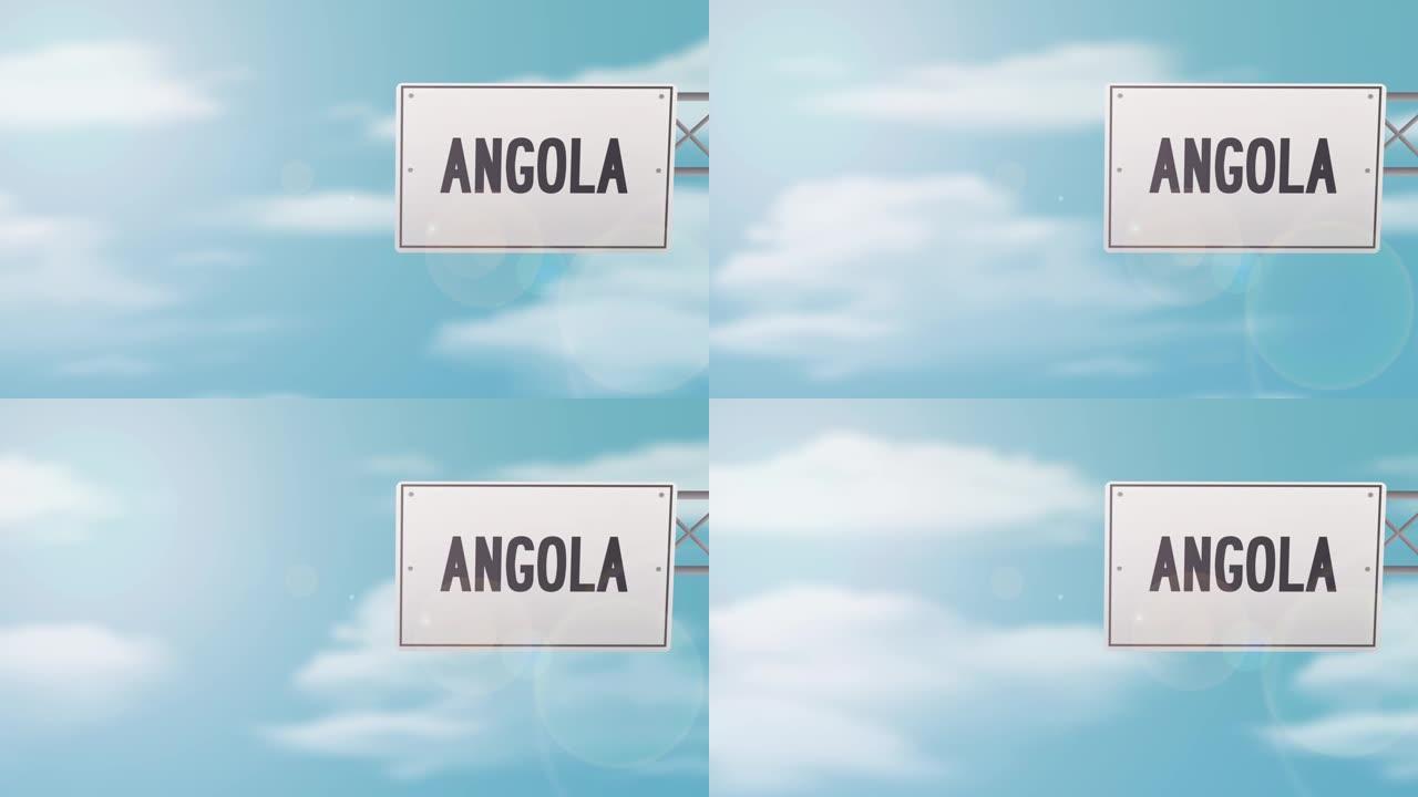 安哥拉在蓝色多云的天空上标着路标-股票视频