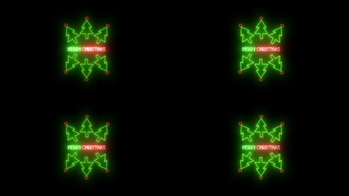 4k圣诞快乐动画-霓虹灯树 | 可循环