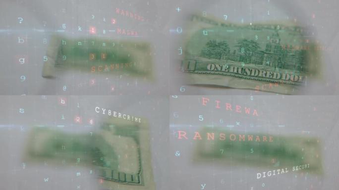 数字变化的动画和美元钞票上的病毒警报