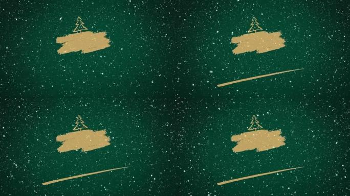 带有复制空间和绿色背景上的雪的圣诞节装饰动画