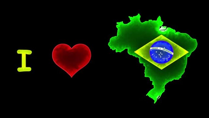 我喜欢跳动着红色心脏的巴西动画。爱巴西。Icon flag, love flag element, 