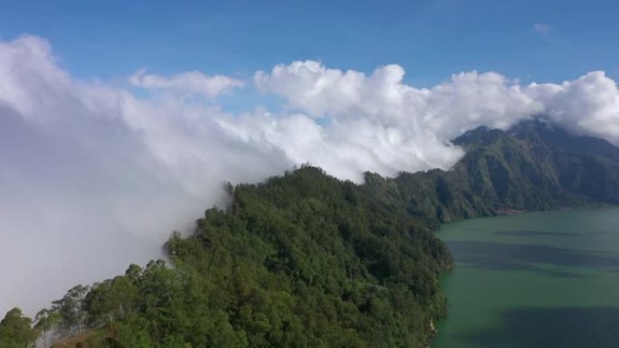 晴天巴厘岛著名火山口湖华丽云空中全景4k印度尼西亚