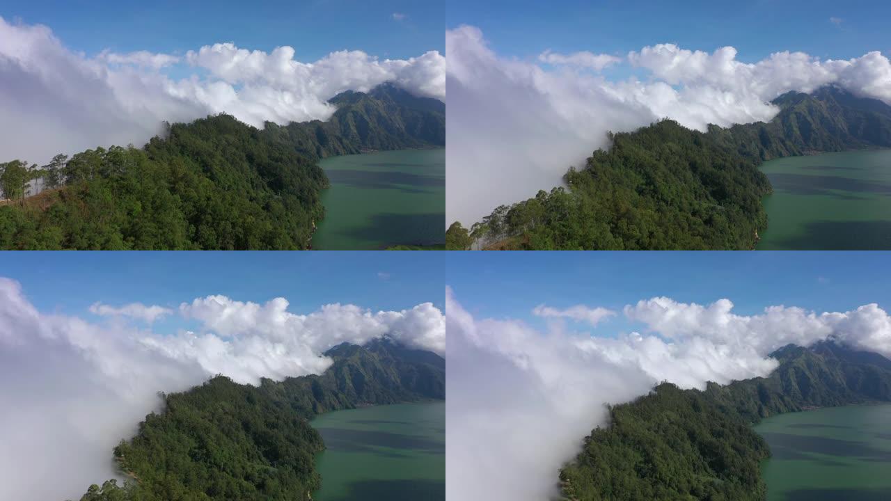 晴天巴厘岛著名火山口湖华丽云空中全景4k印度尼西亚
