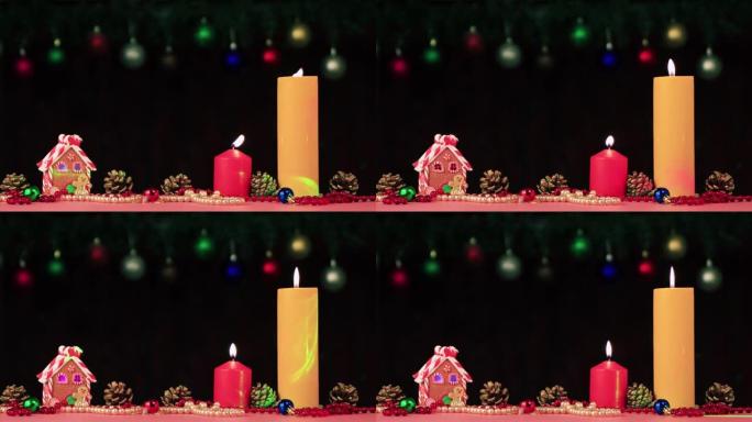 姜饼屋，锥体和两支蜡烛的视频屏幕保护程序