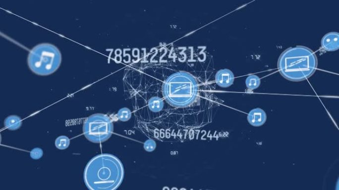 数字图标和数字变化的地球仪连接网络动画