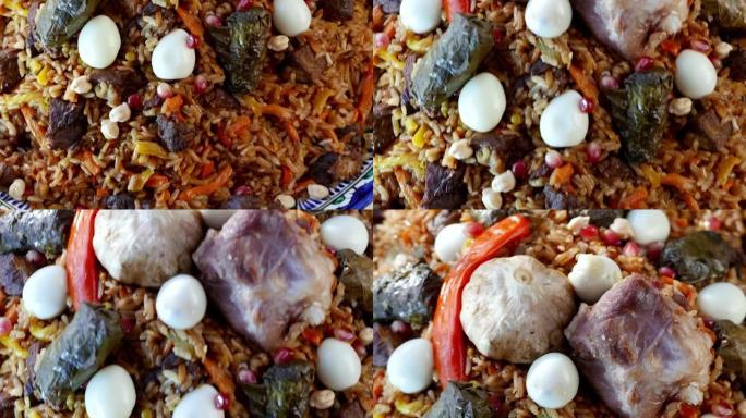 乌兹别克斯坦plov与鸡蛋和dolma