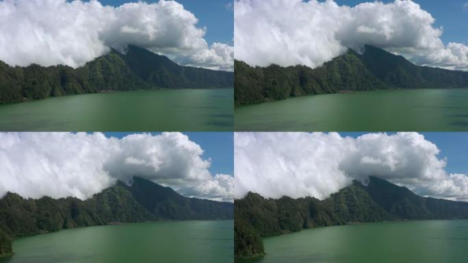 晴天巴厘岛著名火山口湖空中全景4k印度尼西亚