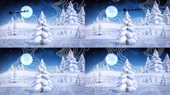 积雪的地形落在多棵树木上的冬季景观在夜空中抵抗月亮