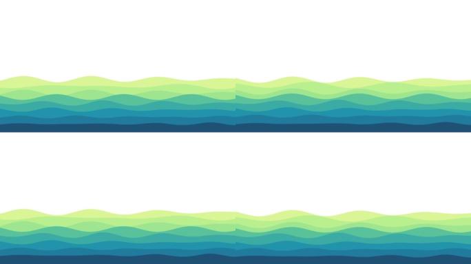 海浪蓝色到绿色黄色渐变，平滑多彩的慢动作。柔和的波浪背景为美丽的概念设计构图